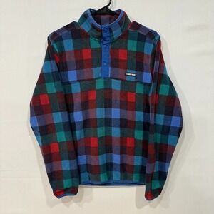 Lands' End Fleece Pullover Men's S Plaid Snap‎ Mock Neck Multicolor 90s Style